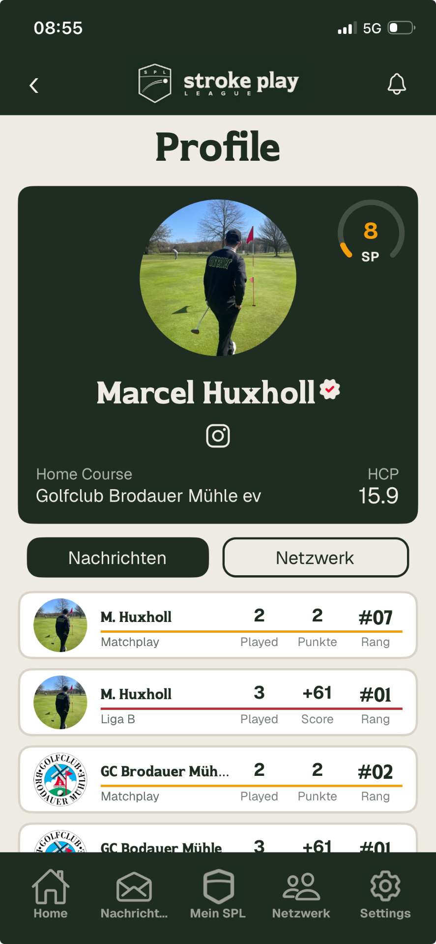 SPL App – Dein Profil & SP-Stand
