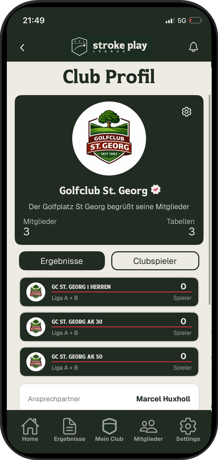 SPL App – Club Seite